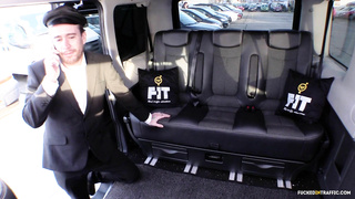 FuckedInTraffic Audrey Jane Cabbie Luke Hotrod fucks beautiful Russian brunette Audrey in the car