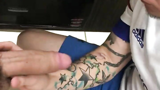 Soccer Player Sucking Cock And Eating Cum In The Bathroo