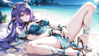 Cartoon Genshin Impact Lauma's carefree sex with you on a deserted tropical island