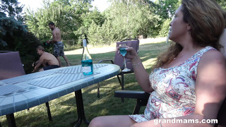 GrandMams Horny Melinda Seducing Her Two Gardeners